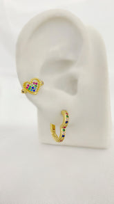 Brinco + Piercing Fake Luzes De Inverno Banhados a Ouro e Zircônias Coloridas