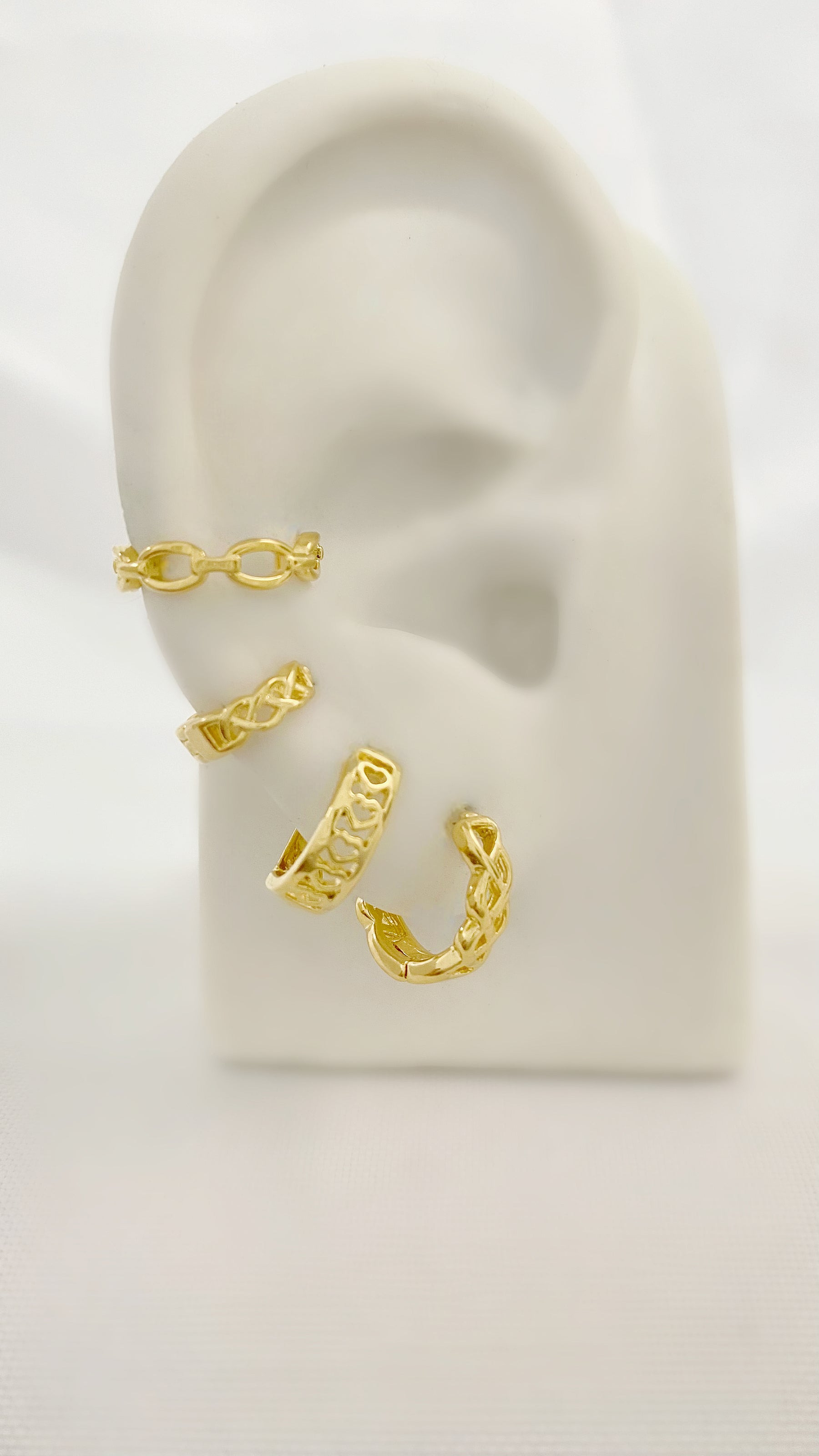 Trio de Brincos Eterno Encanto Banhado a Ouro com Piercing