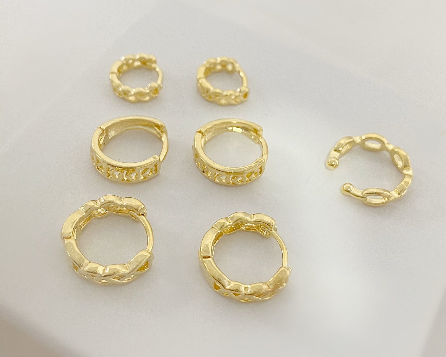 Trio de Brincos Eterno Encanto Banhado a Ouro com Piercing