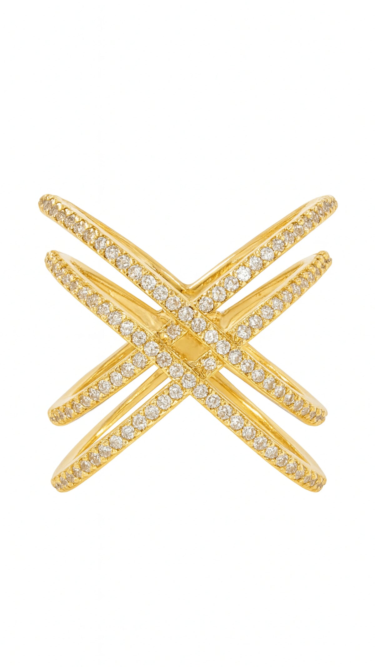 Anel Formato x Cravejado com Zirconias Banhado a Ouro