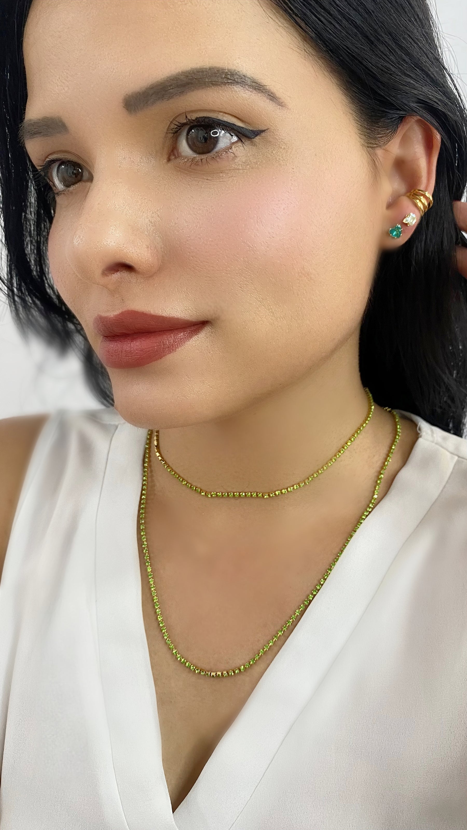 Kit Colar e Choker Verde Auroral Zircônias Cravejadas