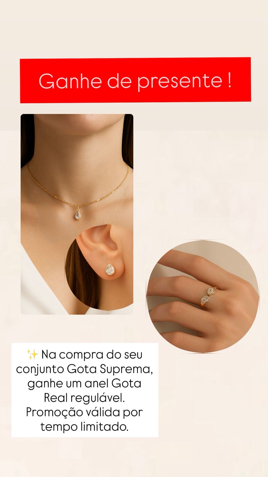 Conjunto Colar + Brinco Gota Brilhante Banhado a Ouro com Zircônia Cravejada