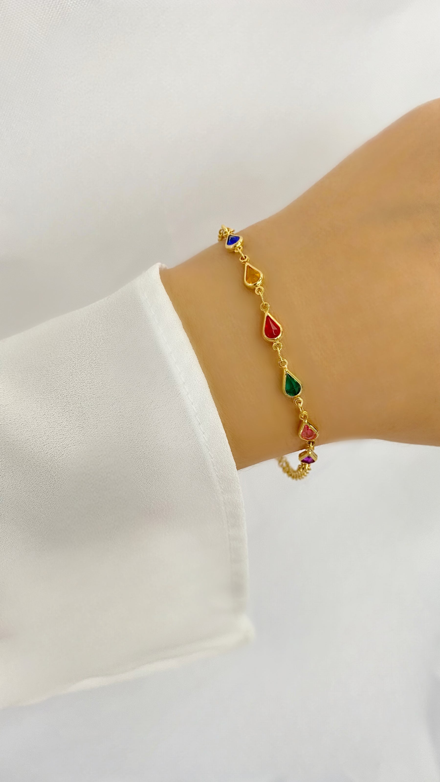 Pulseira Gota Colorida Banhada a Ouro
