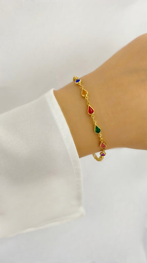 Pulseira Gota Colorida Banhada a Ouro