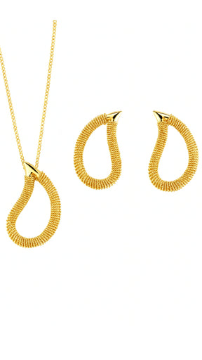 Conjunto Liso Gota Vazada 45 cm Banhado a Ouro