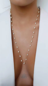 Colar Perola de Agua Doce 60 cm Banhado a Ouro