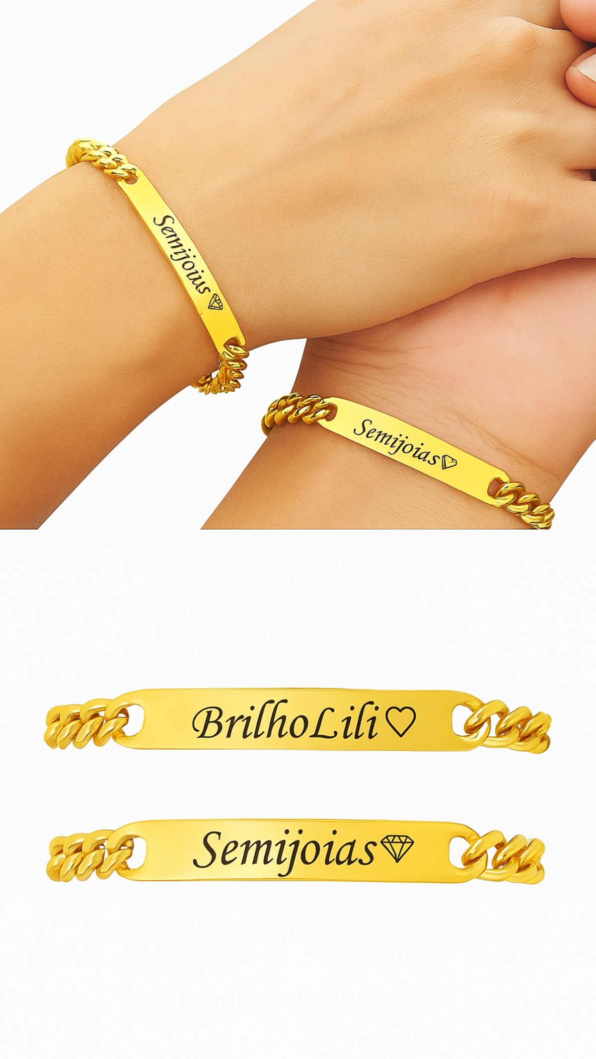Dupla de Pulseiras Personalizadas Douradas