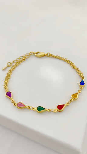 Pulseira Gota Colorida Banhada a Ouro