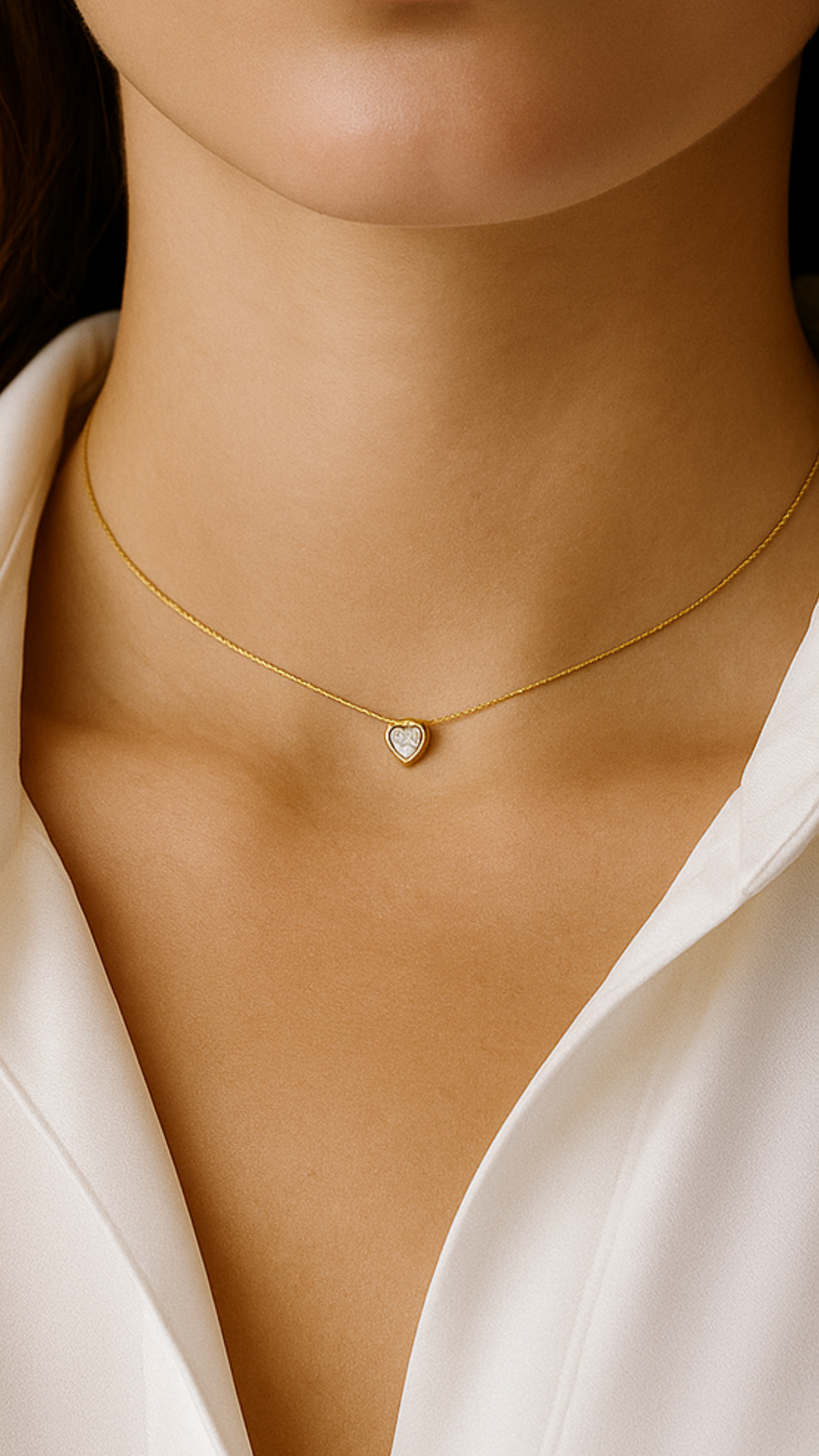 Conjunto Colar + Brinco Coração Brilhante Banhado a Ouro com Zircônia