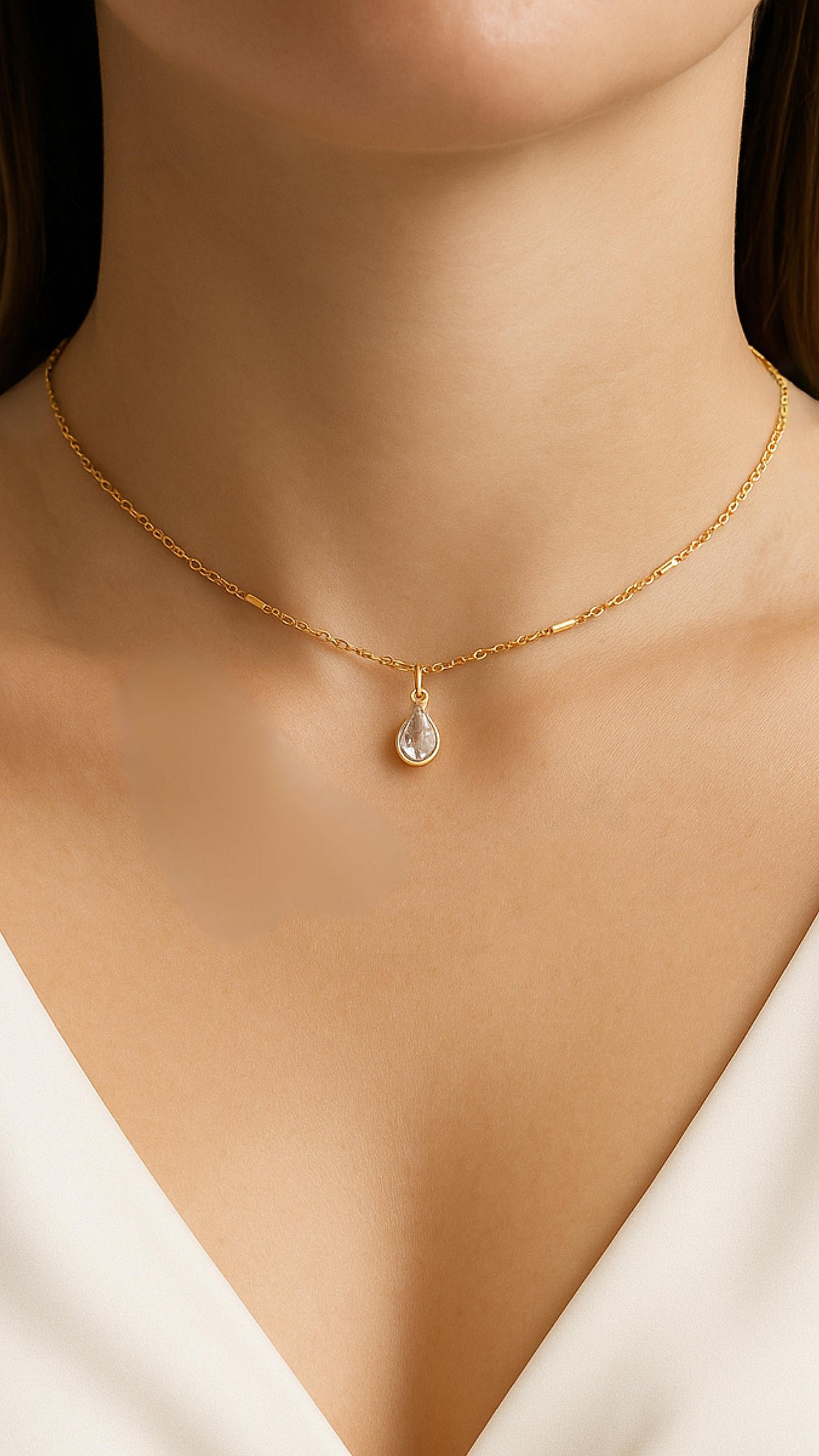 Conjunto Colar + Brinco Gota Brilhante Banhado a Ouro com Zircônia Cravejada