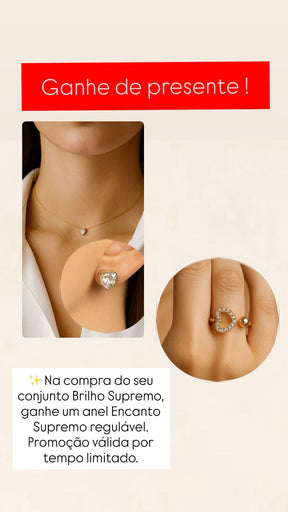 Conjunto Colar + Brinco Coração Brilhante Banhado a Ouro com Zircônia
